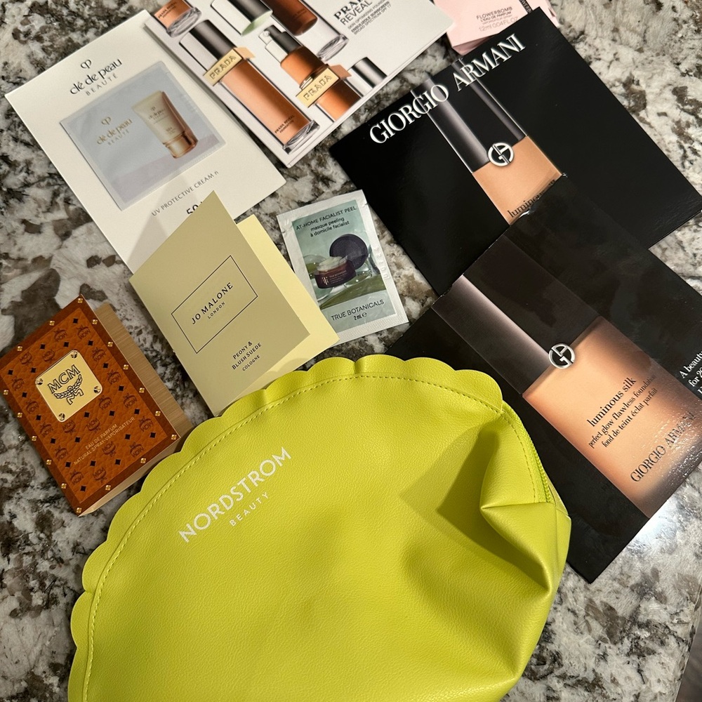 Nordstrom Beauty Yellow Pouch/make up bag with Beauty items